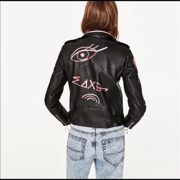 graffiti leather jacket zara